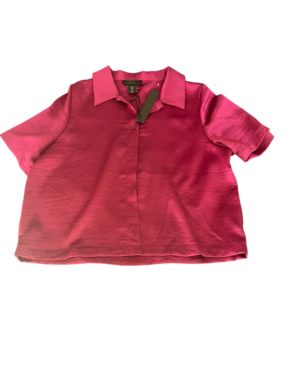 House of Harlow 1960 Fuchsia Satin Crop Blouse Shirt Y2K Party Top S - Picture 5 of 7